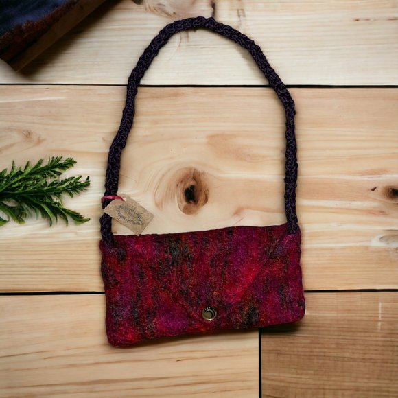 Unbranded Handbags - Handmade Felted Wool/Mohair Clutch Purse with Strap NWT OOAK